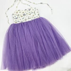 Flofallzique purple floral tulle girls dress